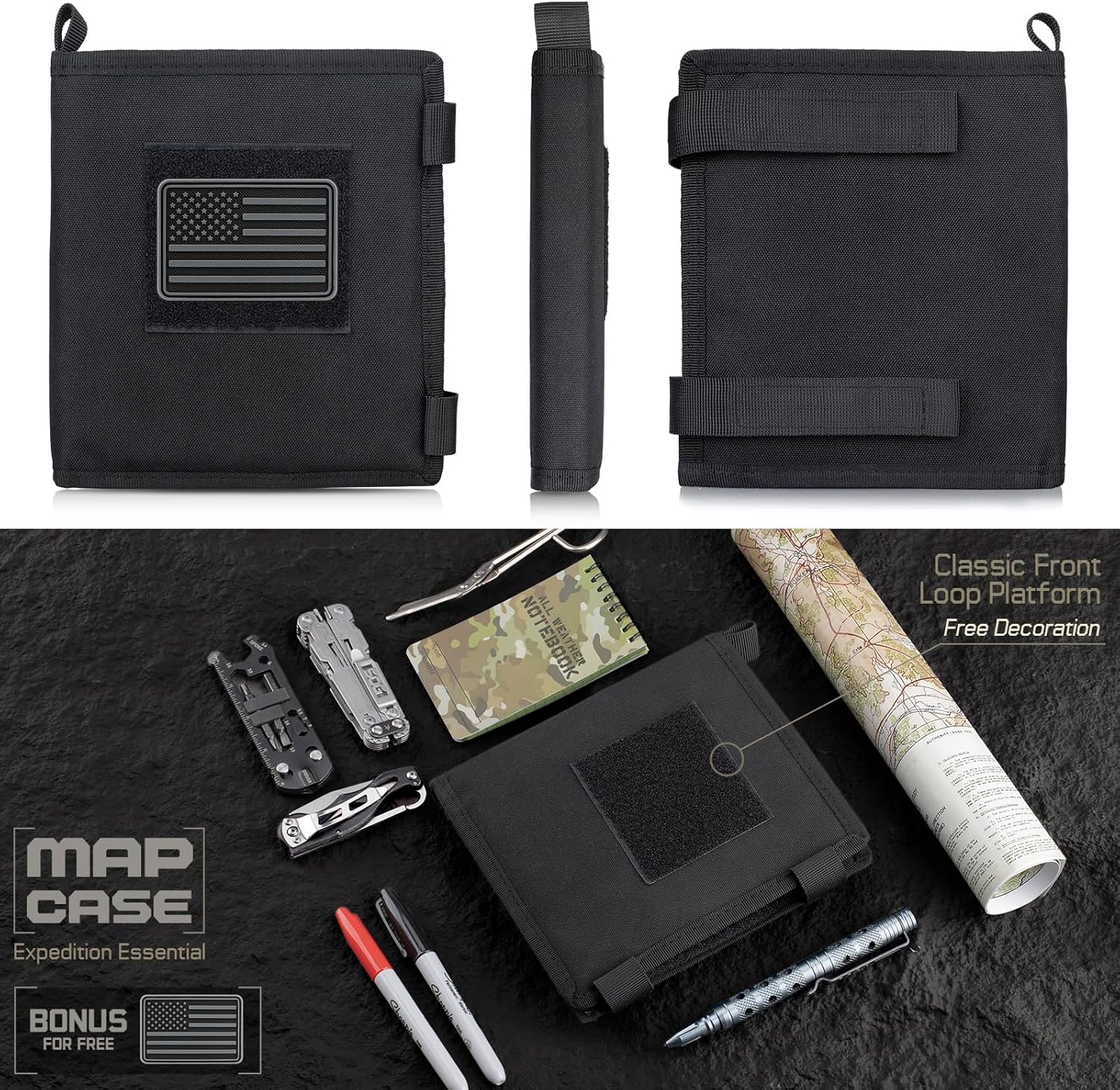 Taktische Kartenhülle – Militärkartenbeuteltasche mit faltbarem Stauraum, klarem Sichtfeld (13"x10"), wasserdichtes TPU & 1001D Oxford für Wandern, im Freien und im Einsatz.