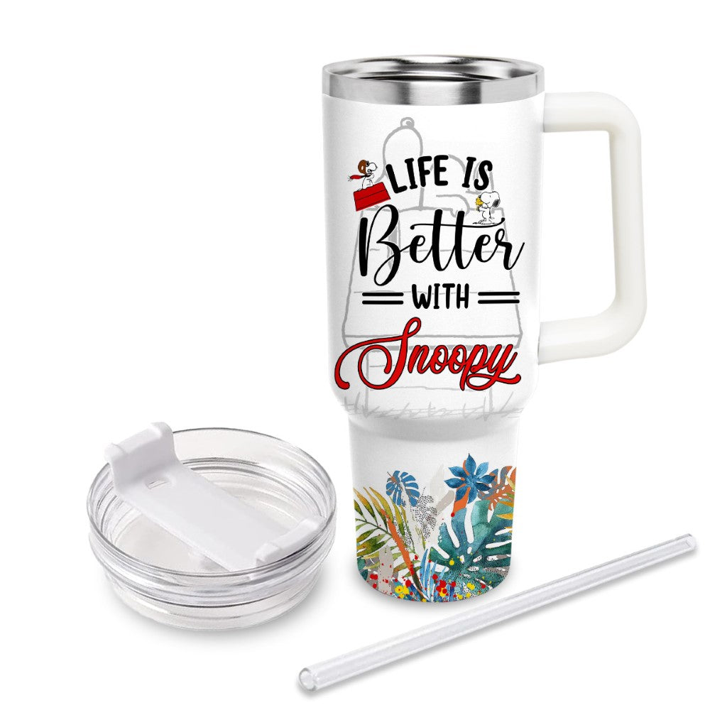 Das Leben ist besser mit Snoopy bedrucktem Becherhalter-freundlichem Tumbler