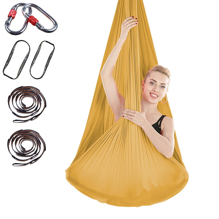 Indoor Anti-Schwerkraft Yoga Knottenfreie Aerial-Hängematte mit Schnalle Verlängerungsband 400x280cm (Gold)