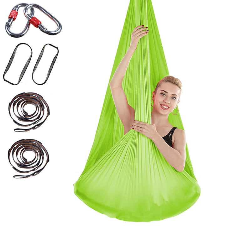Indoor Anti-Schwerkraft Yoga Knotenfreies Aerial Yoga Hängematte mit Schnalle und Verlängerungsband, Grasgrün (400x280cm)