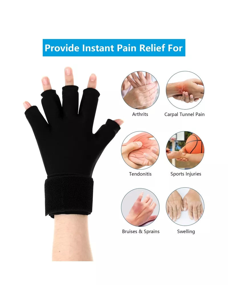 Kompressionshandschuhe, Fingerarthritis-Kompressions-Eis-Handschuh für Frauen und Männer, verstellbares Handgelenkband Handgelenk-Eispack Schmerztherapie Größe Medium