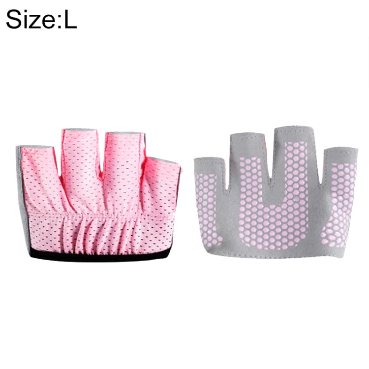 Halb Finger Yoga Handschuhe rutschfest Sport Gym Handballenschutz Größe L (Rosa Rot)