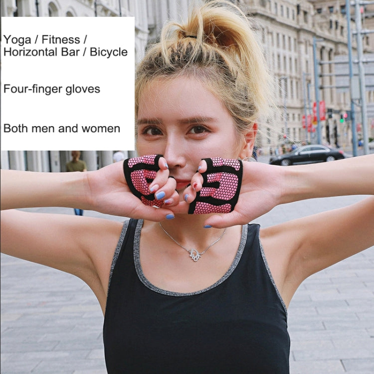 Halb Finger Yoga Handschuhe rutschfest Sport Gym Handballenschutz Größe L (Rosa Rot)