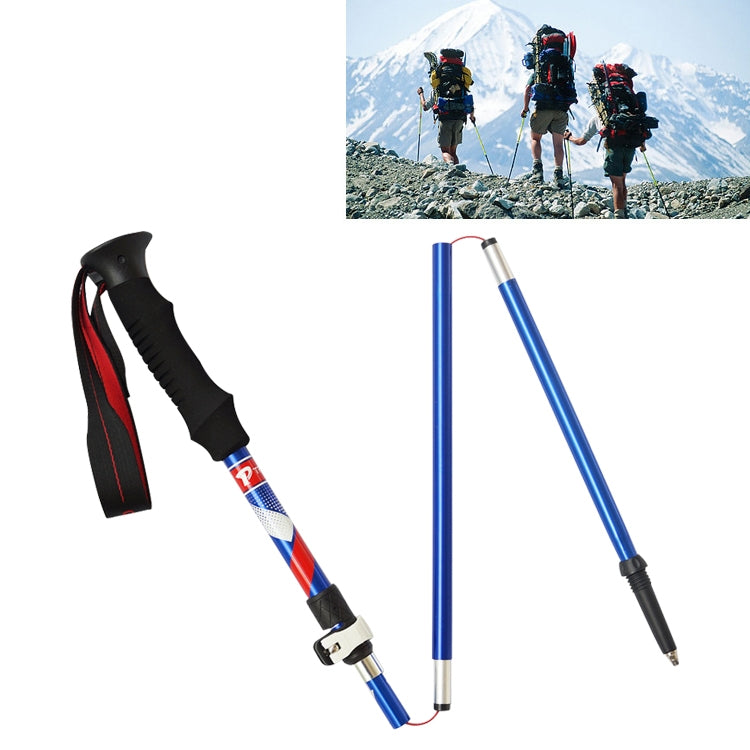 Tragbare faltbare Aluminiumlegierungs-Wanderstöcke, 5 Knoten Faltlänge 35CM (Blau)