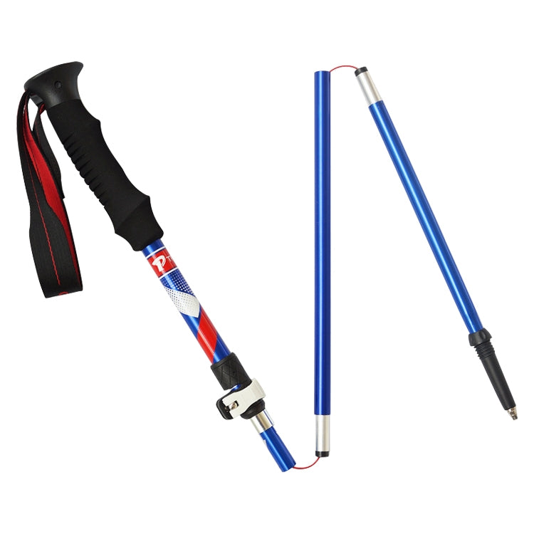 Tragbare faltbare Aluminiumlegierungs-Wanderstöcke, 5 Knoten Faltlänge 35CM (Blau)