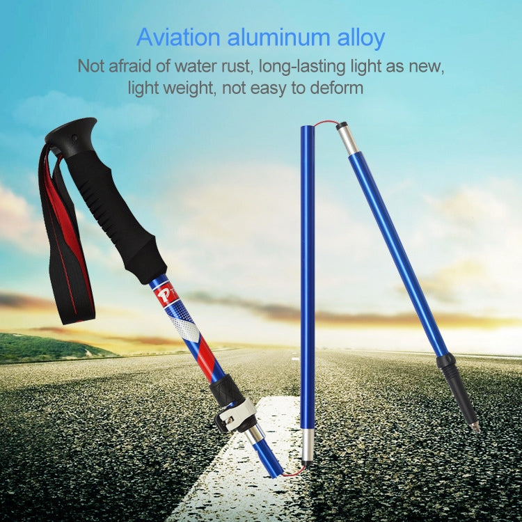 Tragbare faltbare Aluminiumlegierungs-Wanderstöcke, 5 Knoten Faltlänge 35CM (Blau)