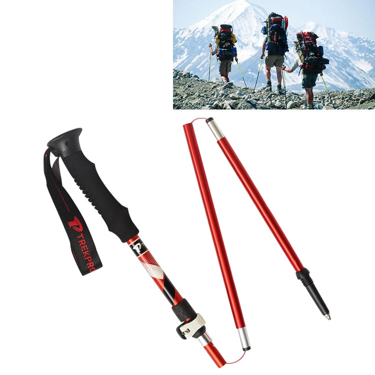 Portabler faltbarer Aluminiumlegierung Alpenstock Trekkingstöcke, Faltlänge: 35CM (Rot)