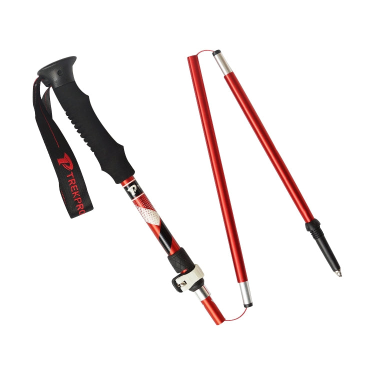 Portabler faltbarer Aluminiumlegierung Alpenstock Trekkingstöcke, Faltlänge: 35CM (Rot)