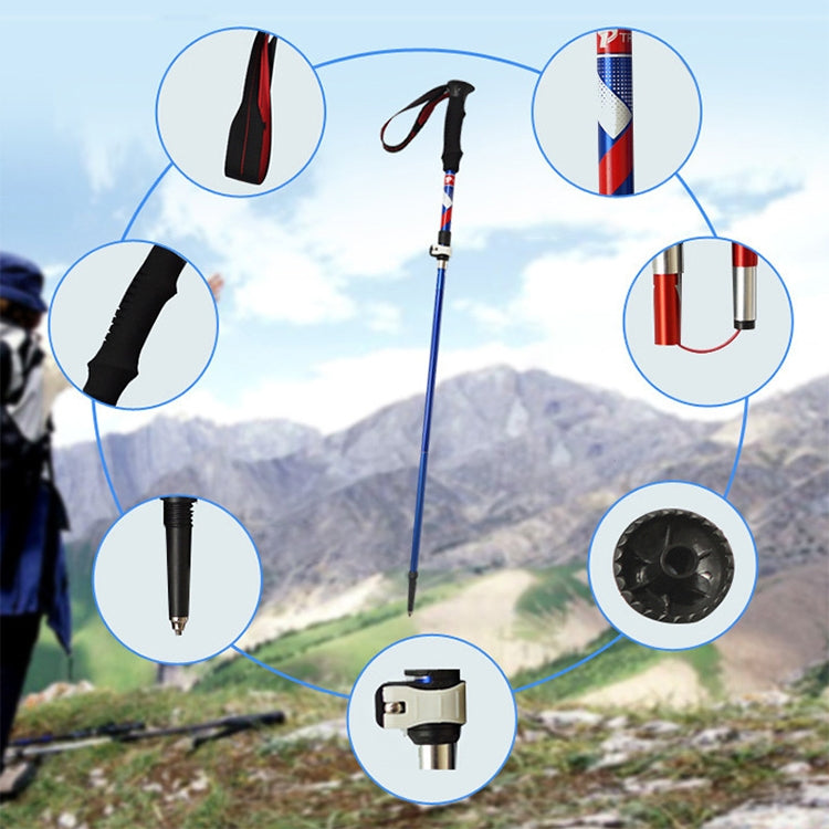 Portabler faltbarer Aluminiumlegierung Alpenstock Trekkingstöcke, Faltlänge: 35CM (Rot)