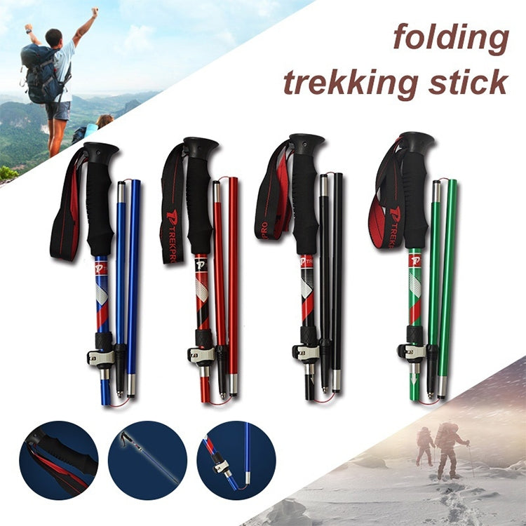Portabler faltbarer Aluminiumlegierung Alpenstock Trekkingstöcke, Faltlänge: 35CM (Rot)