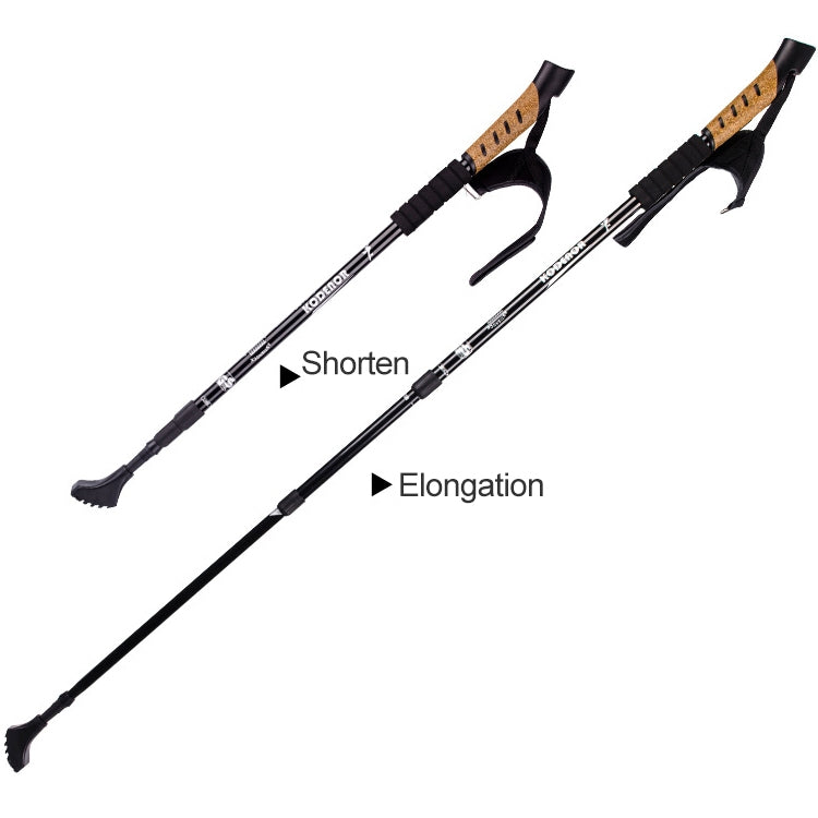 Outdoor-Bergsteigen Faltbare Aluminiumlegierungs-Trekkingstöcke, gerader Griff, Länge: 66-135CM (Schwarz)