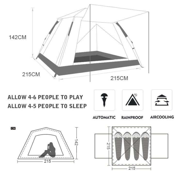 Outdoor 3-4 Personen Verdickung Regendicht Automatische Schnelligkeitsöffnung Viereckiges Campingzelt (Himmelblau)