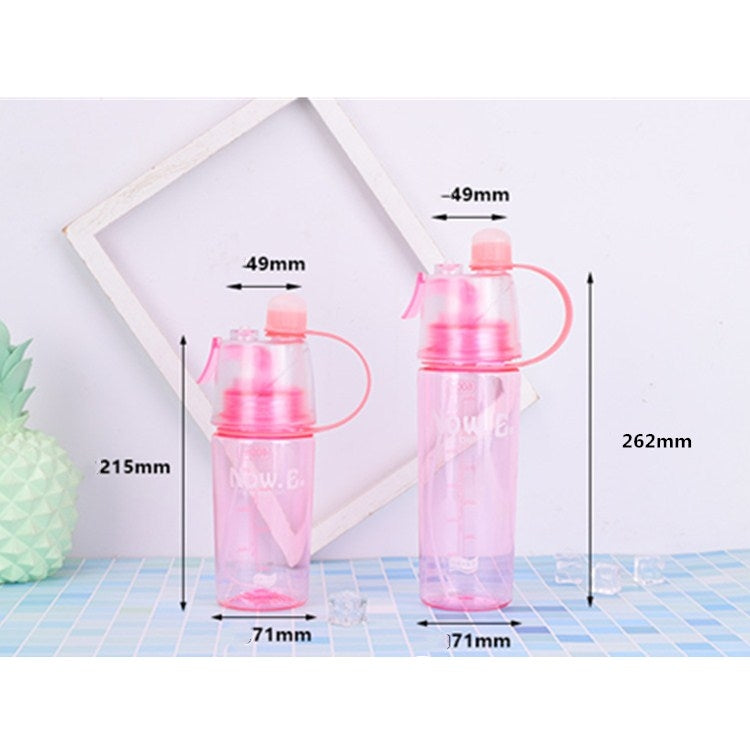 Kreative Spray-Wasserflasche Sportflasche Tragbar mit Deckel Sommer Hydration Schönheit Kunststoffbecher 400 ML (Rosa)
