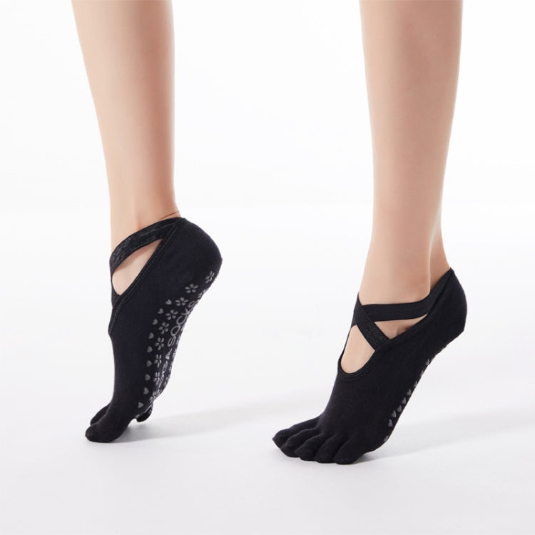 Kreuz-Schnürung Yoga Baumwolle Rutschfeste Sport Tanzsocken (Einheitsgröße, Schwarz)