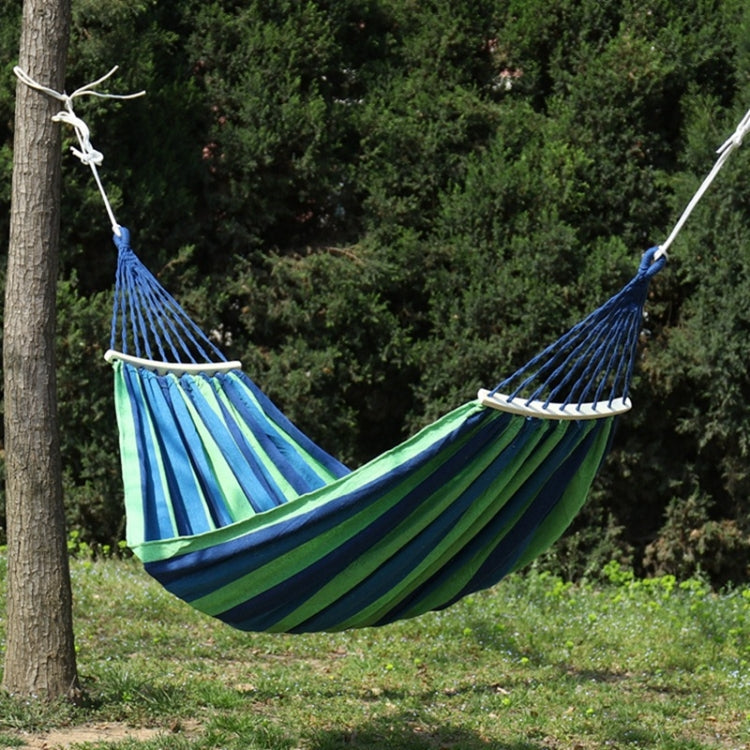 Dicke Canvas-Hängematte Feld Umkippschutz Outdoor Hängematte Schaukel mit Stab (Blaue Streifen)