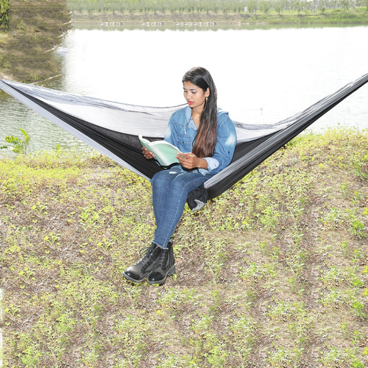 Outdoor-Hängematte Nylon Fallschirmstoff Reise Camping Schaukel 2,7m x 1,4m Schwarz Grau
