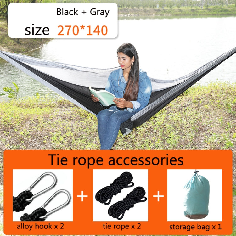 Outdoor-Hängematte Nylon Fallschirmstoff Reise Camping Schaukel 2,7m x 1,4m Schwarz Grau