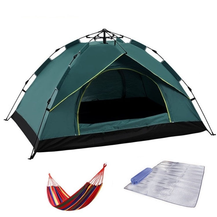 Outdoor Strand Camping Automatischer Federzelt Für 3-4 Personen (Grün+Matte+Hängematte)