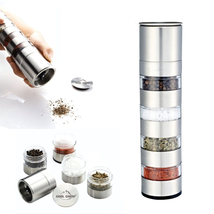 Tragbare Barbecue Picknick Gewürzflasche Set mit Grinder, Silber