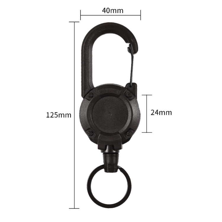 Schwarzes Stahlseil-Rucksack-Karabiner-Plastik-Retractable-Pull-Badge-Reel (Schwarz)