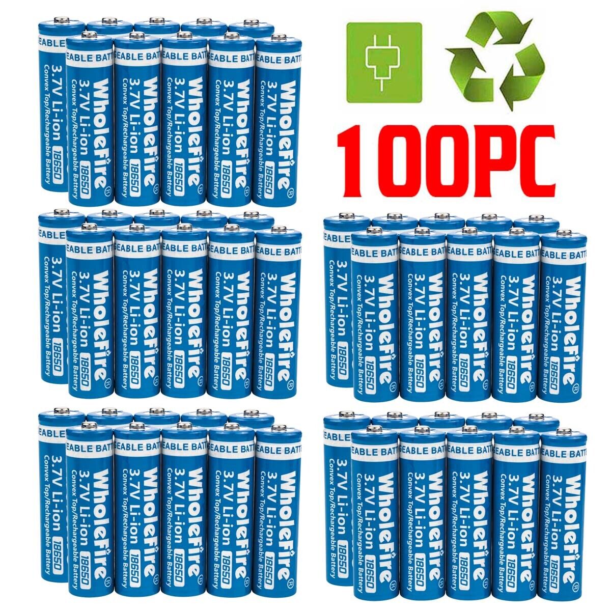 18650 Li-Ion 3.7V Wiederaufladbare Batterien - Knopfoberseite - 2er Pack Batterien