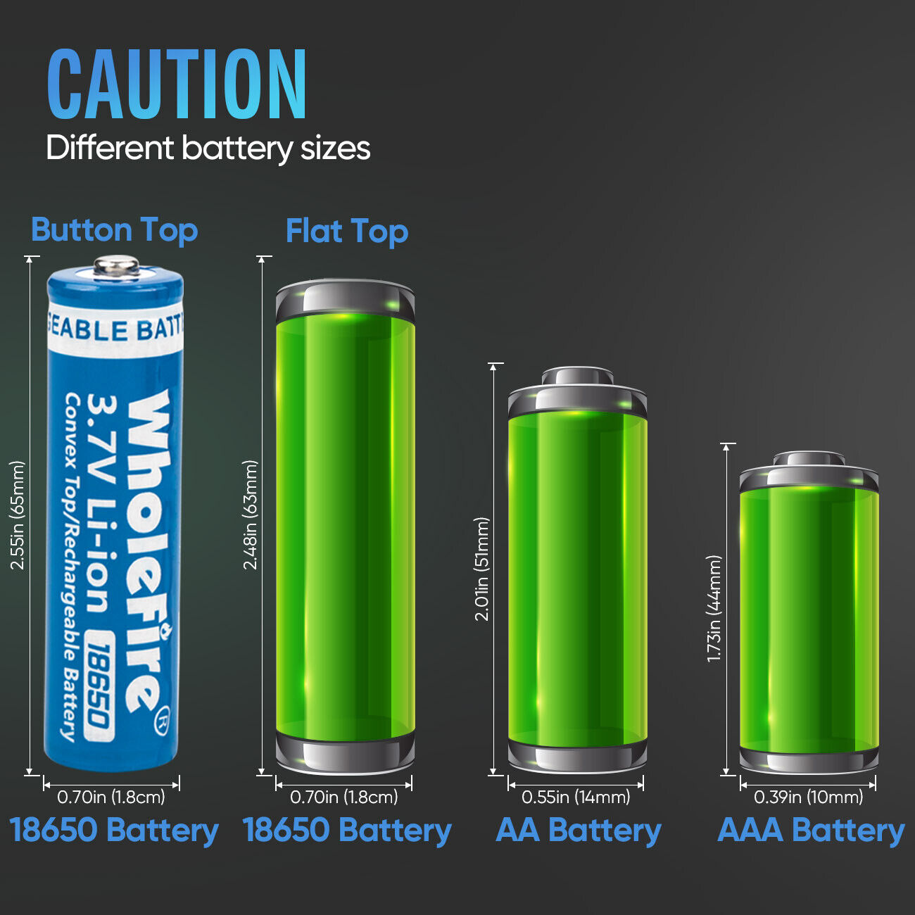 18650 Li-Ion 3.7V Wiederaufladbare Batterien - Knopfoberseite - 2er Pack Batterien