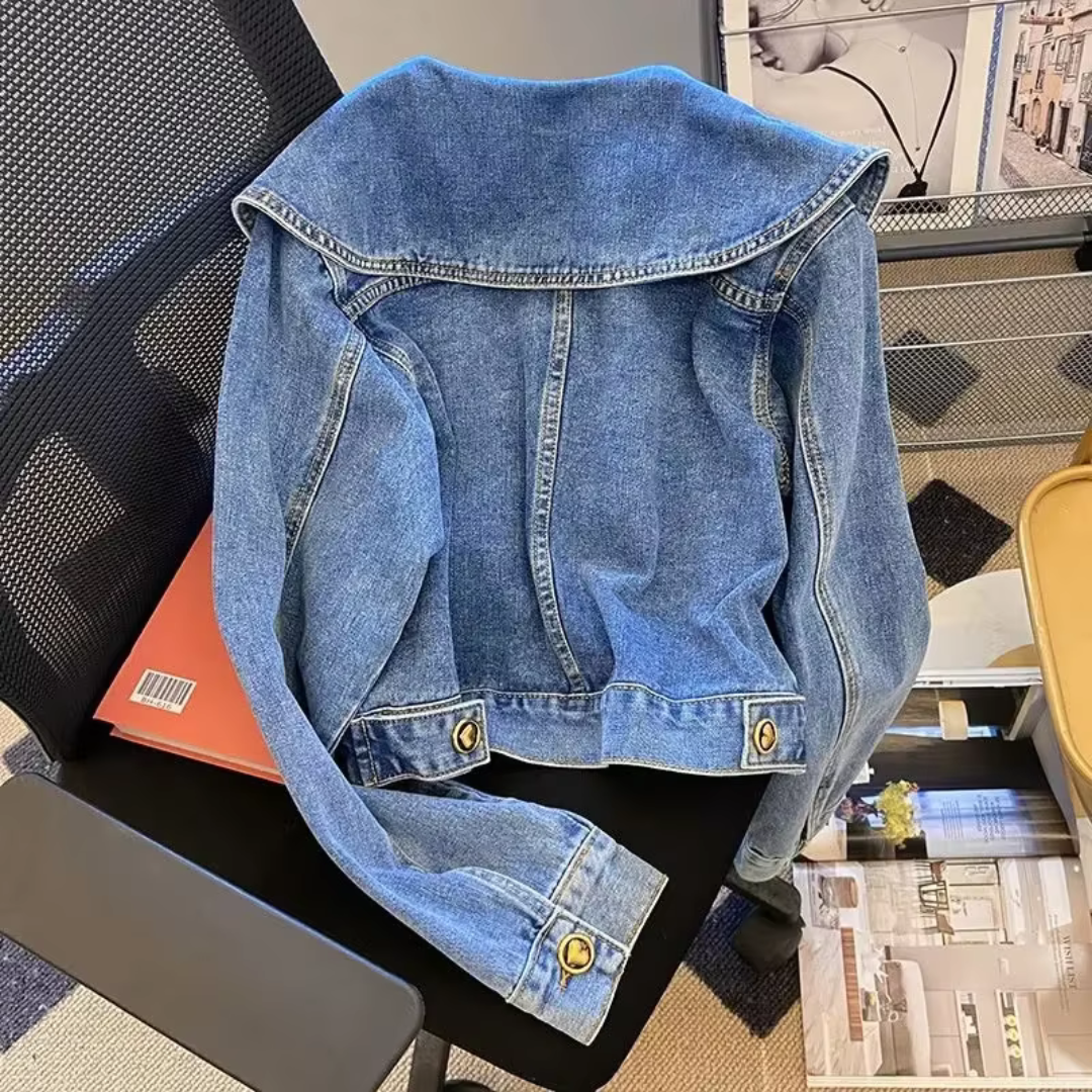 Bellaso Jacke | Schicke Vintage-Lose-Denimjacke mit Lotusblattkragen-Design
