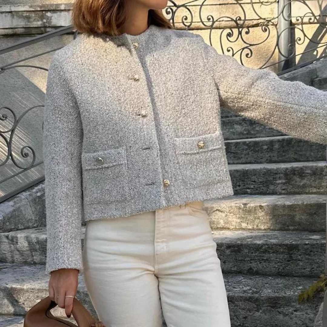 Bellaso Jacke | Kurze, einreihige Jacke mit rundem Ausschnitt und doppelten Taschen