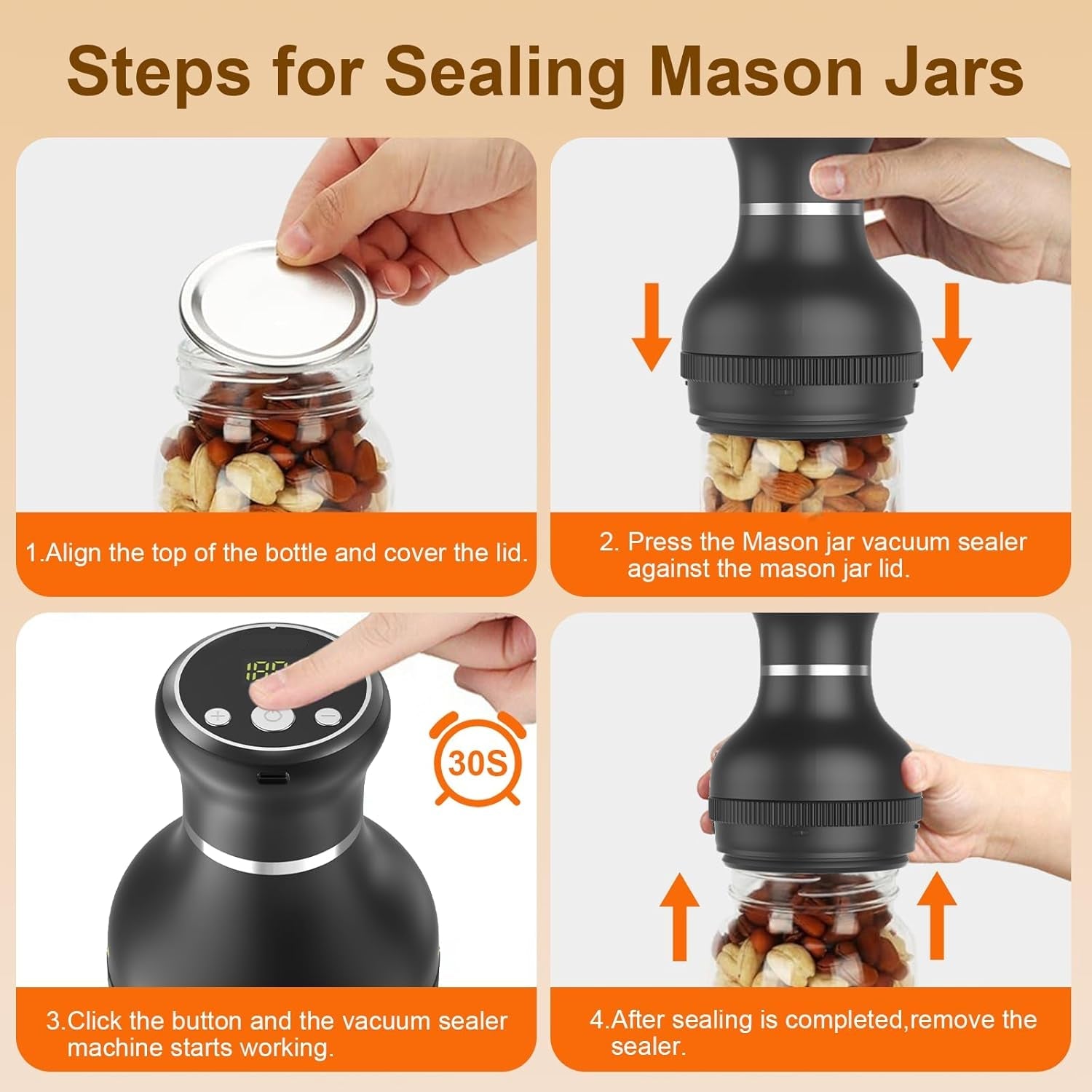 Elektrisches Mason Jar Vakuumversiegelungs-Kit - Kompatibel mit breiten & normalen Einmachdeckeln, beinhaltet Vakuumversiegelungsbeutel & Weinverschlüsse für die Lebensmittelaufbewahrung & -konservierung
