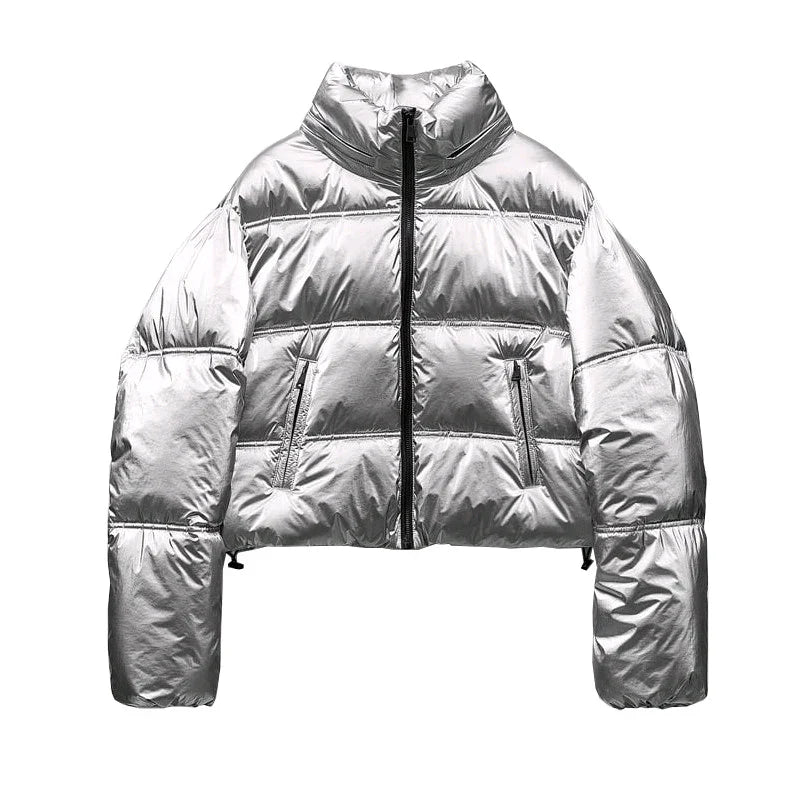 Bellaso geschnittene, metallische Stepp-Winterjacke mit hohem Kragen | Nashari